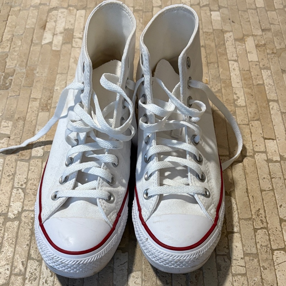 White High-Top Sneakers with Red Accents
